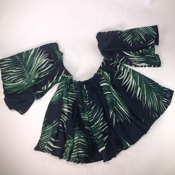 Affordable Fashion Finds Tops - Green Palm Off the Shoulder Top